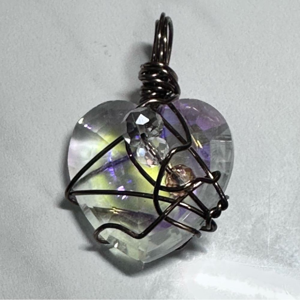 Collage Heart Crystal Glass Pendant Handmade Prism Necklace with faceted OOAK - Picture 10 of 12